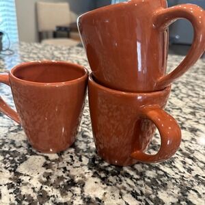 Pottery Barn Sausalito Terracotta Orange Coffee Mugs Set of 3 Stoneware 4 inch
